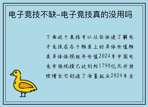 电子竞技不缺-电子竞技真的没用吗